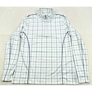 Peter Millar 1/4 Zip‎ Pullover 50+ UPF Women M White blue Plaid Golf Sweater